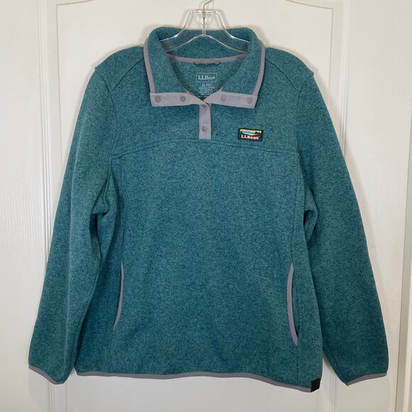 L.L. Bean Sweater Fleece Snap Neck Teal Gray Pullover Gorpcore Hiking XL Petite - Picture 2 of 6